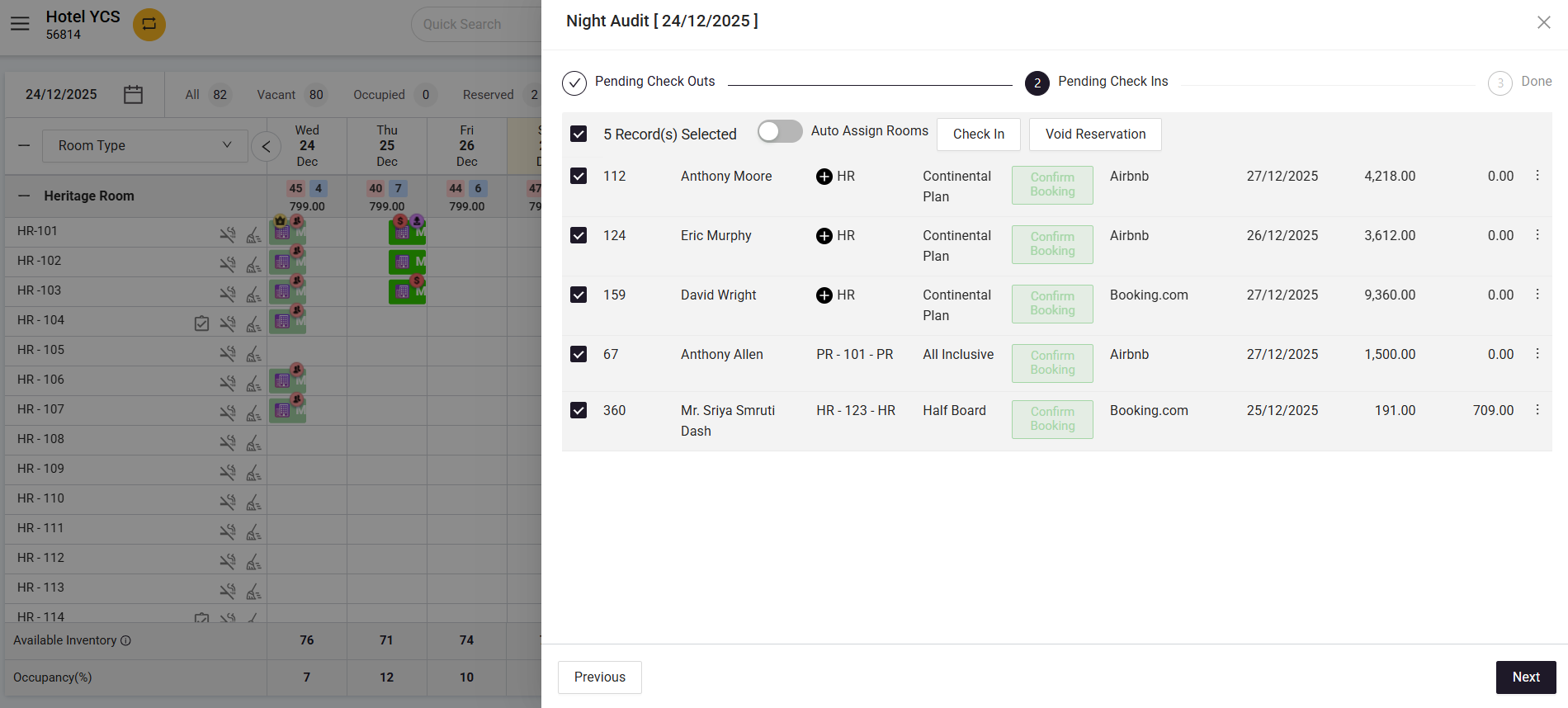 Bulk Check-in during Night Audit