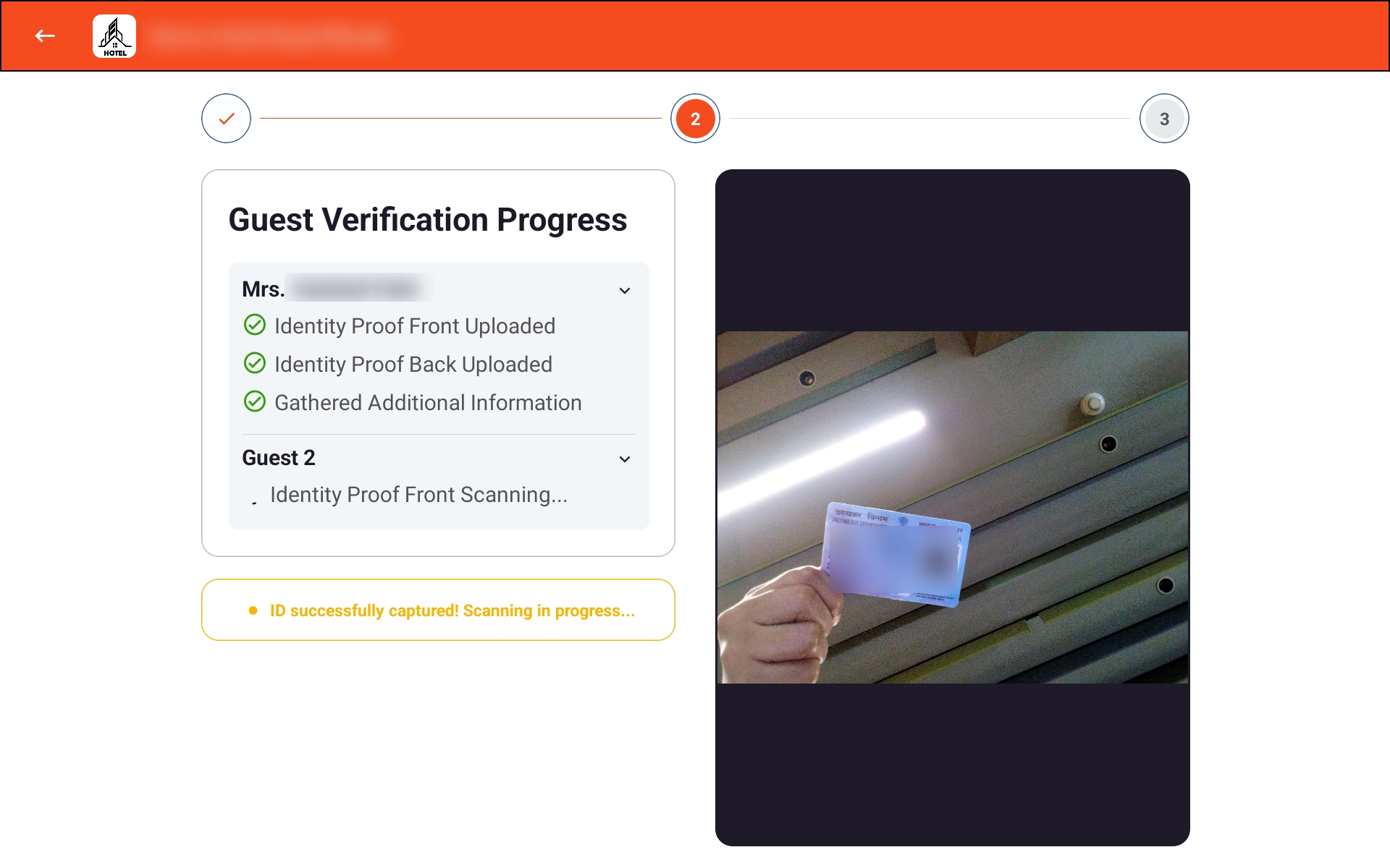 Tab view — Scanning the main guest ID (front)