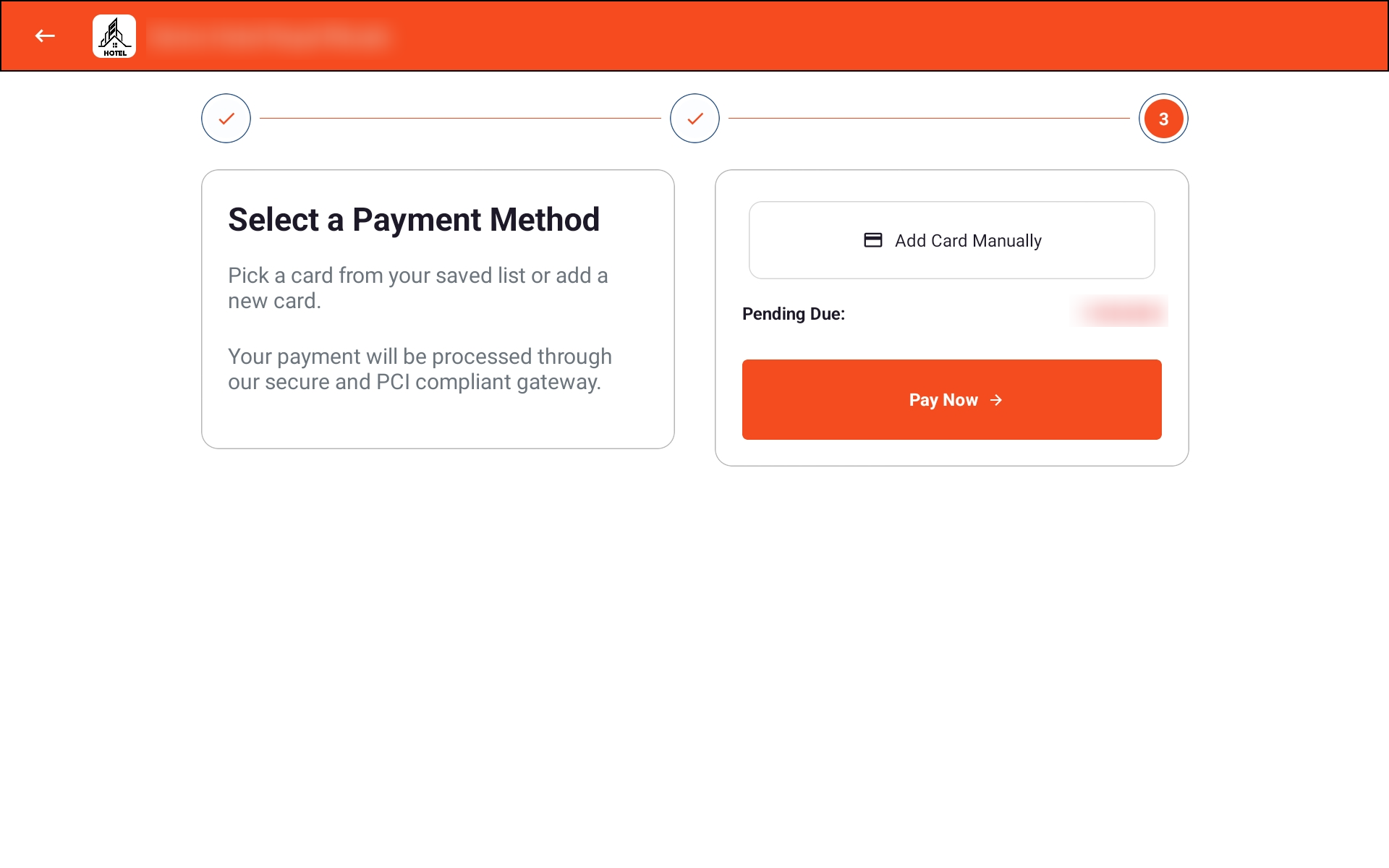 Tab view — Selecting a saved card