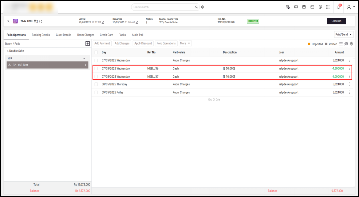 Per-transaction rate storage — folio view