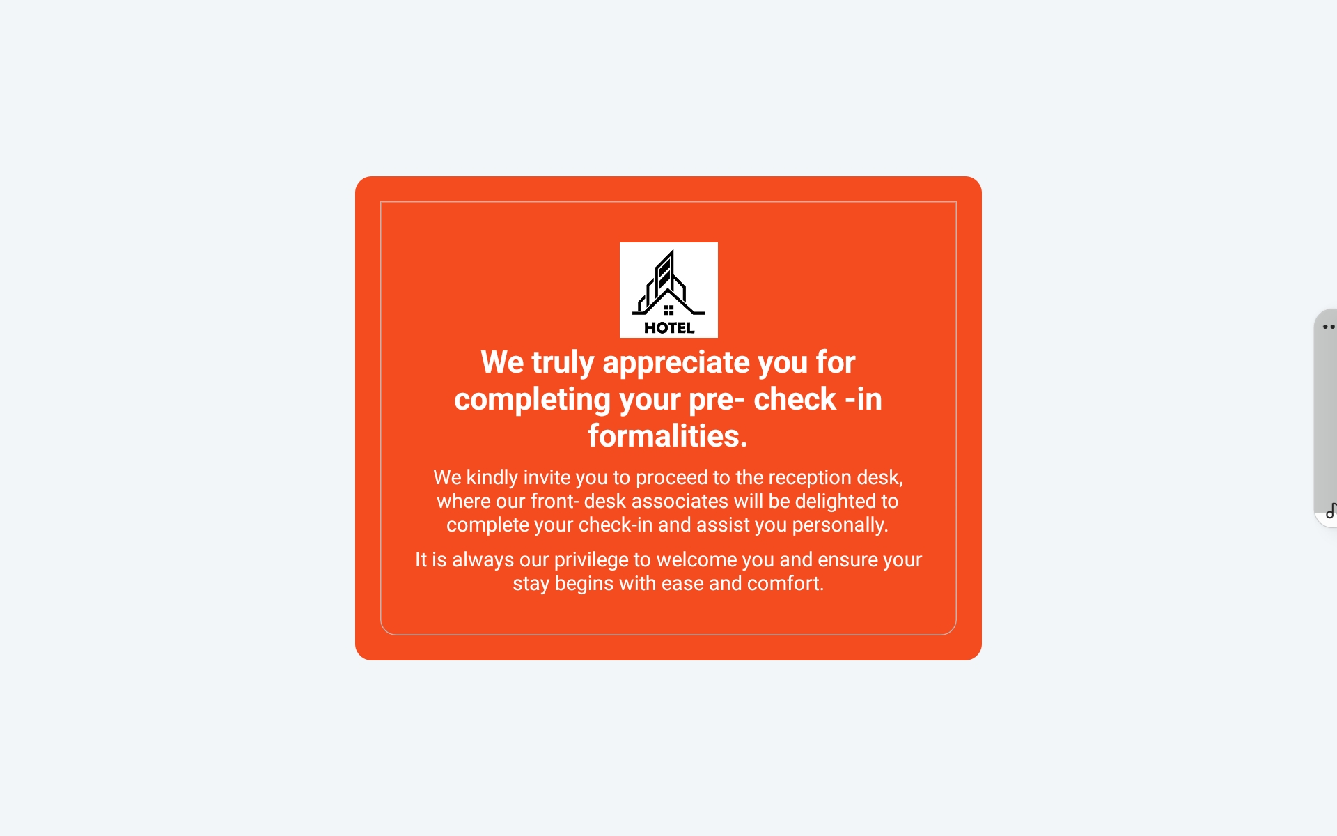 Tab view — Check-in complete, guests are all set