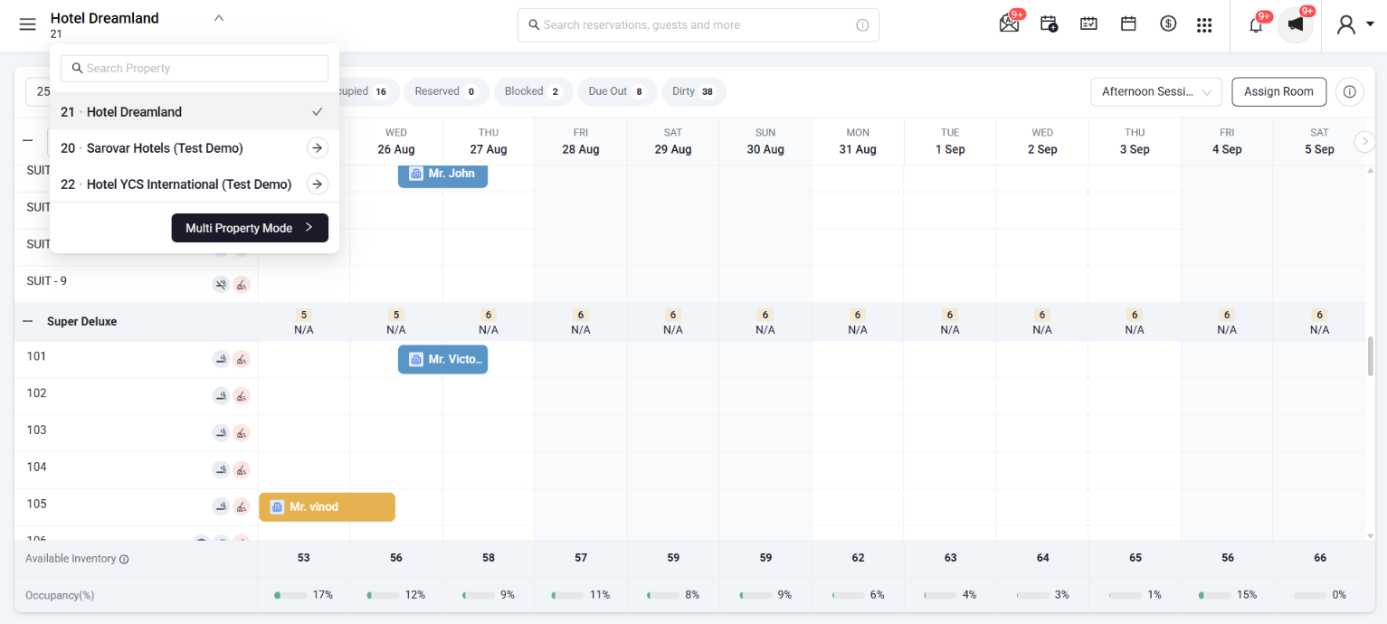 Property switcher dropdown with Multi Property Mode option