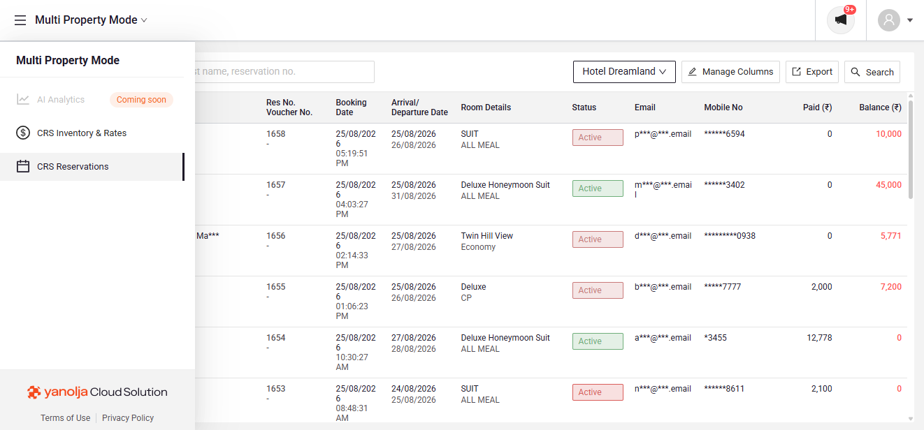 Multi Property Mode sidebar with the same tools listed for navigation