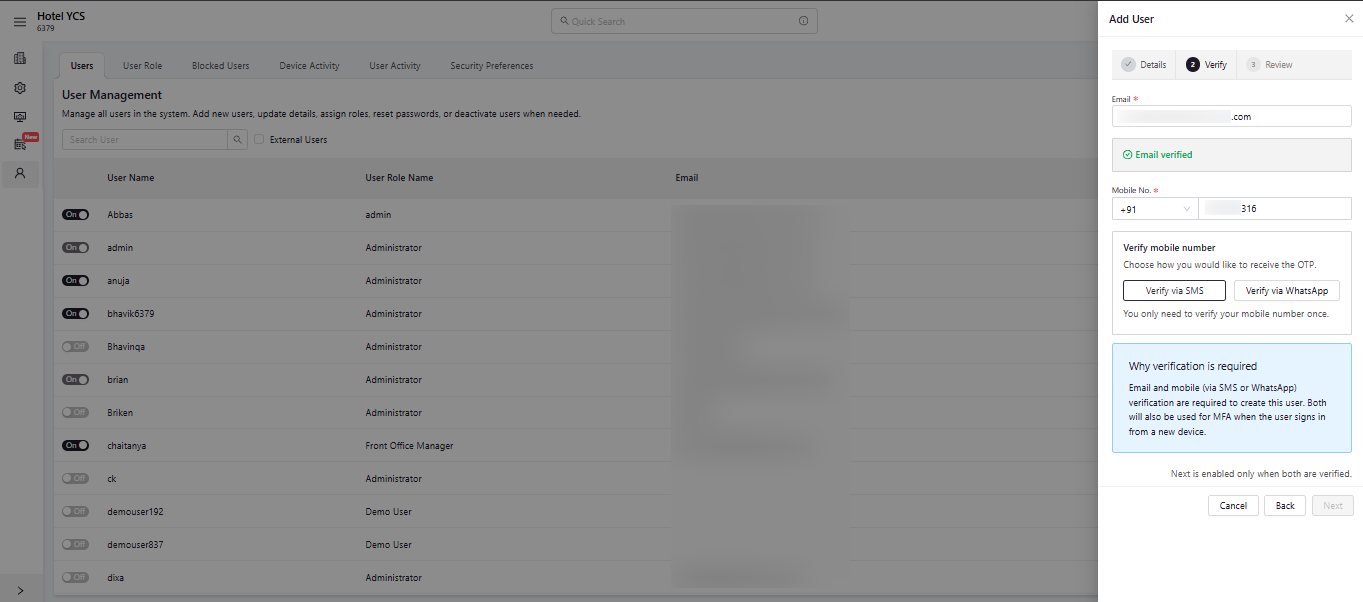 Email verified confirmation with mobile number field ready