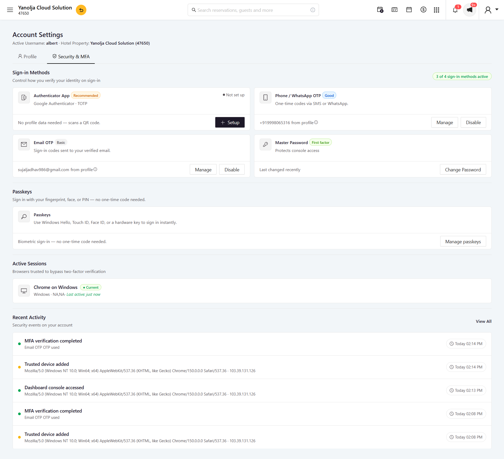Full Security and MFA tab overview