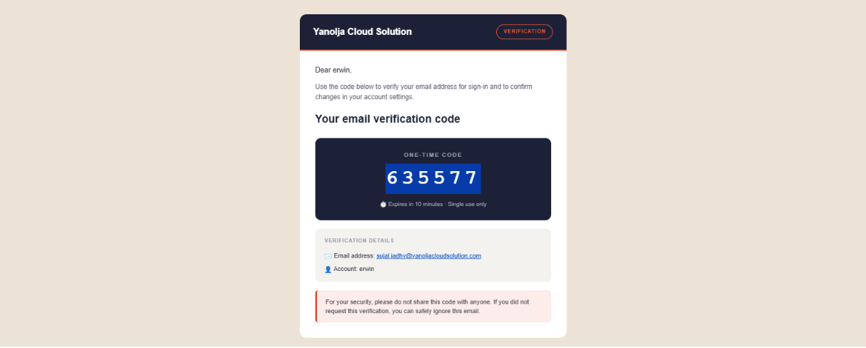 The verification email containing the 6 digit code