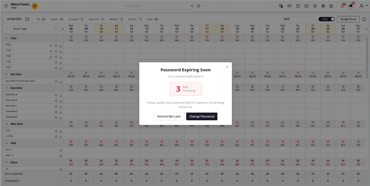 Password expiring soon reminder with Change Password and Remind Me Later options