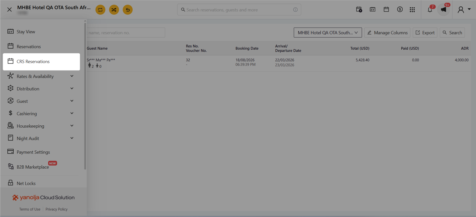 Navigation showing where to find the CRS Reservations screen
